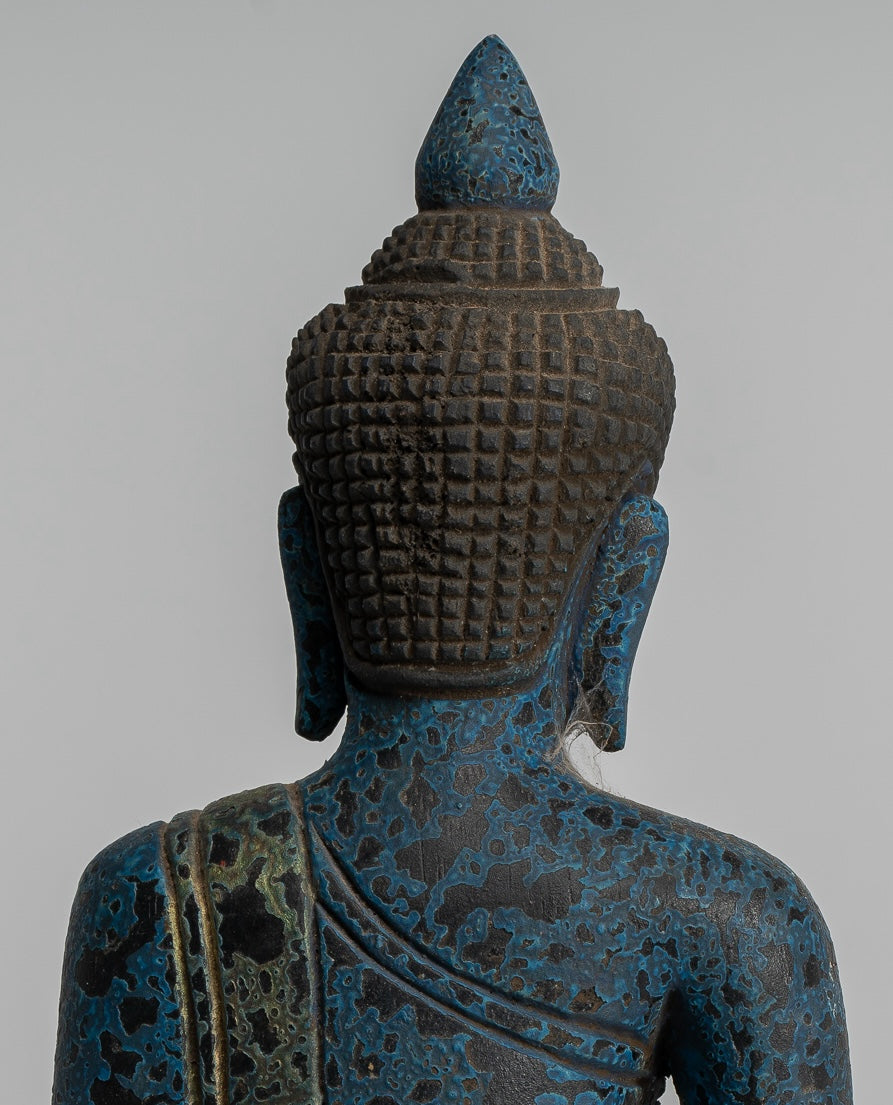 Buddha -Skulptur - antiker Khmer -Stil Holz sitzend Buddha Statue Dhyana Meditation Mudra - 22 cm/9 "