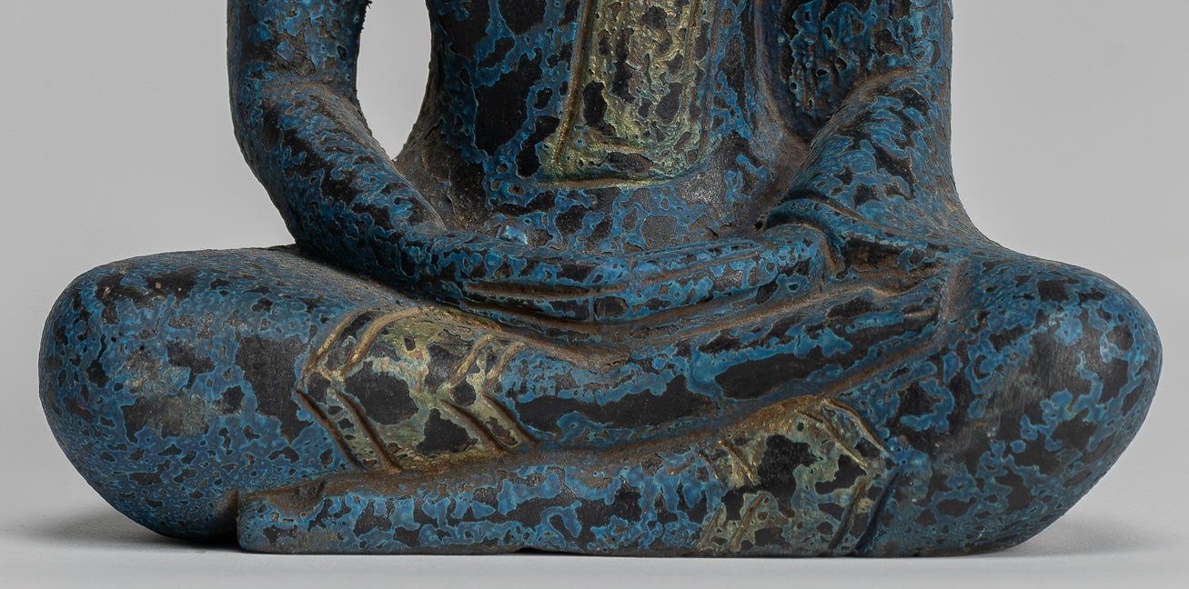 Buddha -Skulptur - antiker Khmer -Stil Holz sitzend Buddha Statue Dhyana Meditation Mudra - 22 cm/9 "