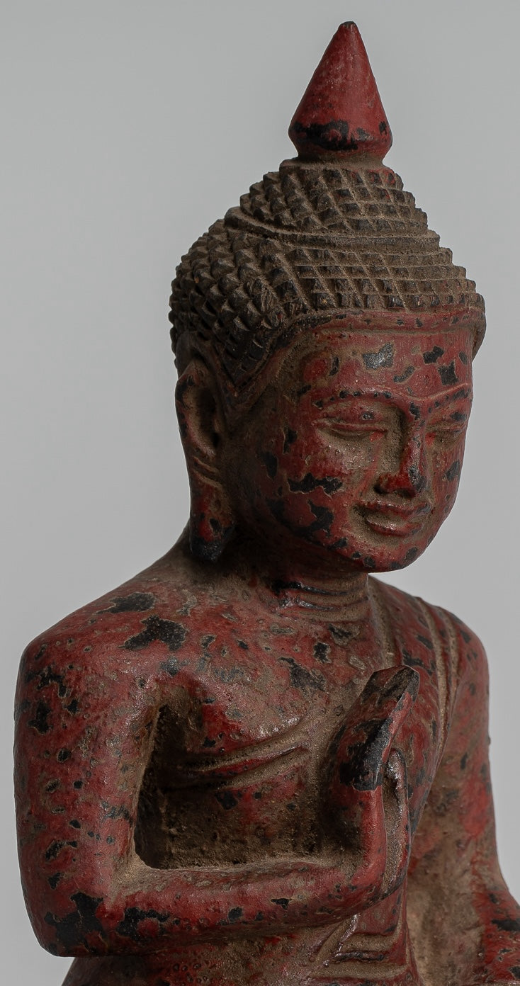 Buddha Sculpture - Buddha - Antique Khmer Style Seated Wood Buddha Statue Teaching Mudra - 17cm/7"