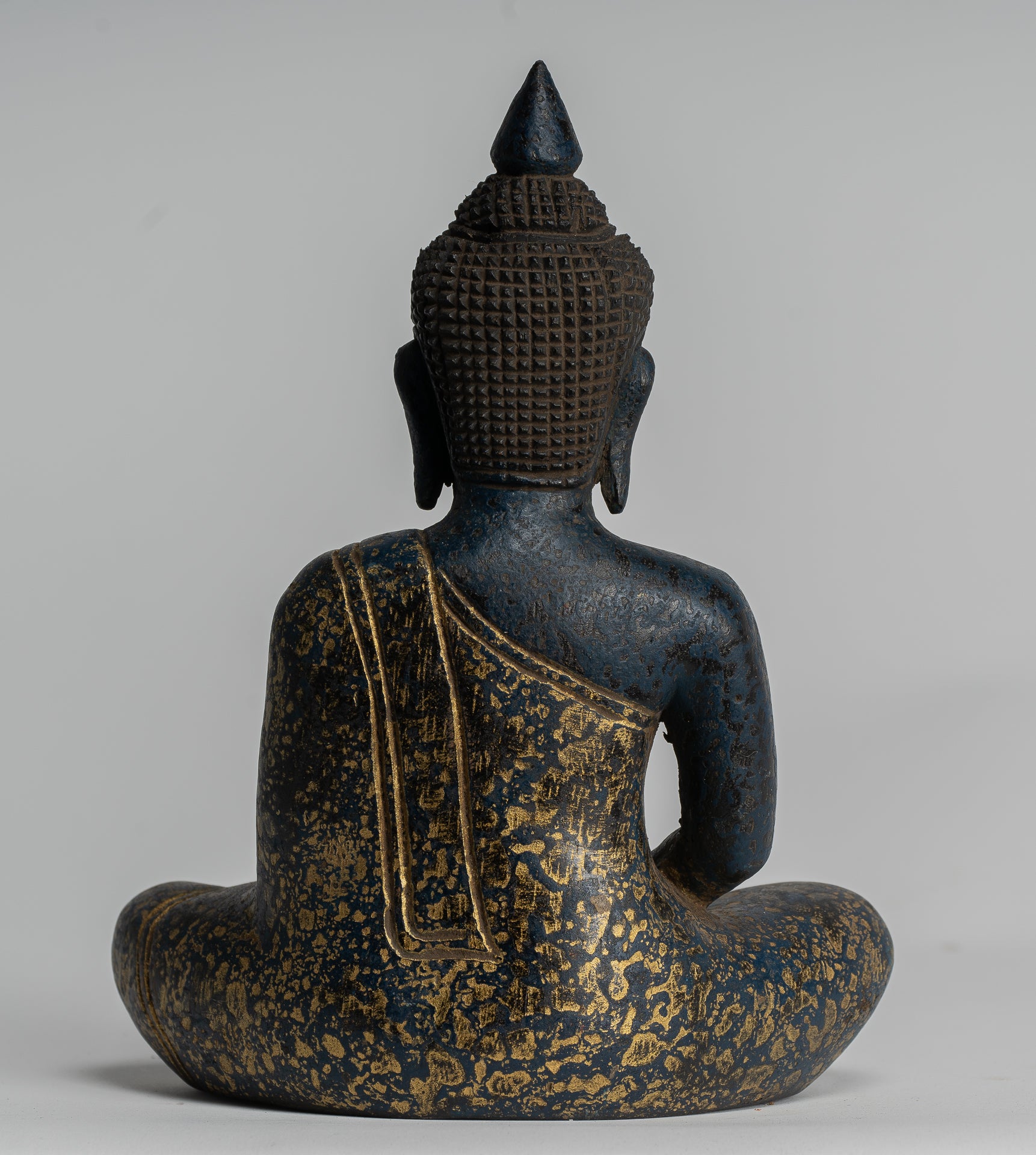 Buddha Sculpture - Antique Khmer Style Wood Seated Buddha Statue Dhyana Meditation Mudra - 20cm/8"