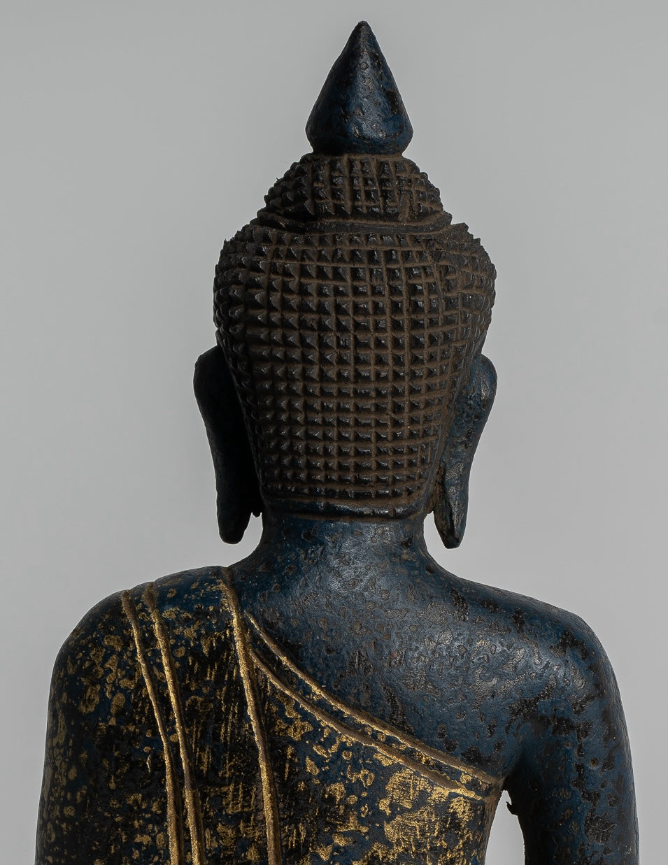 Buddha Sculpture - Antique Khmer Style Wood Seated Buddha Statue Dhyana Meditation Mudra - 20cm/8"