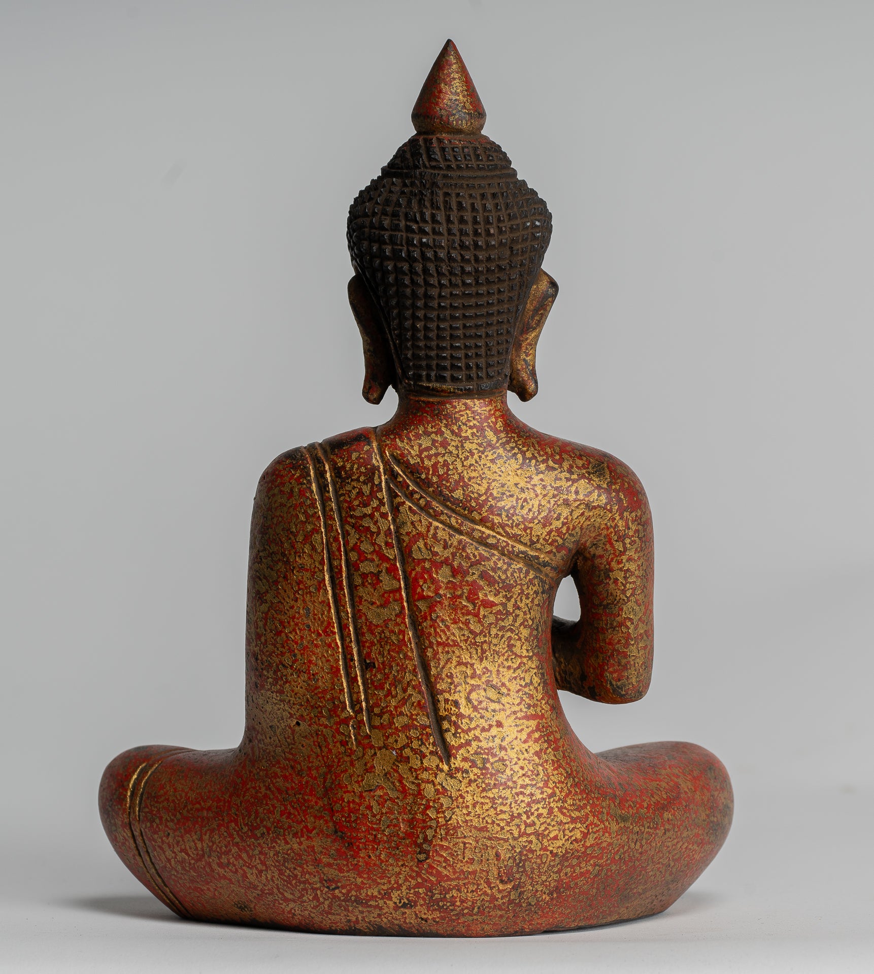 Buddha Statue - Antique Khmer Style Cambodia Seated Wood Buddha Statue Teaching Mudra - 21cm/8"