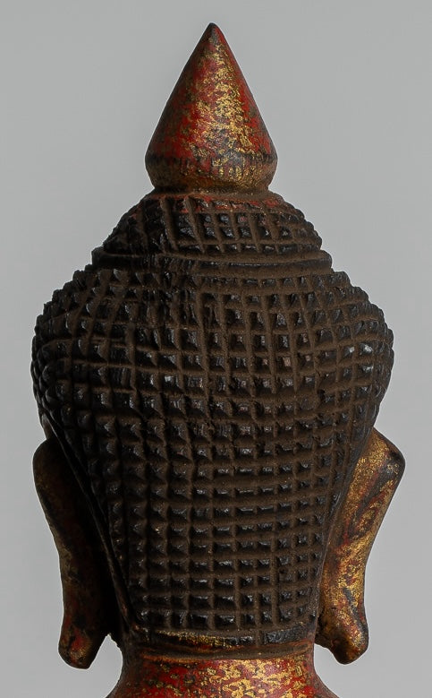 Buddha Statue - Antique Khmer Style Cambodia Seated Wood Buddha Statue Teaching Mudra - 21cm/8"