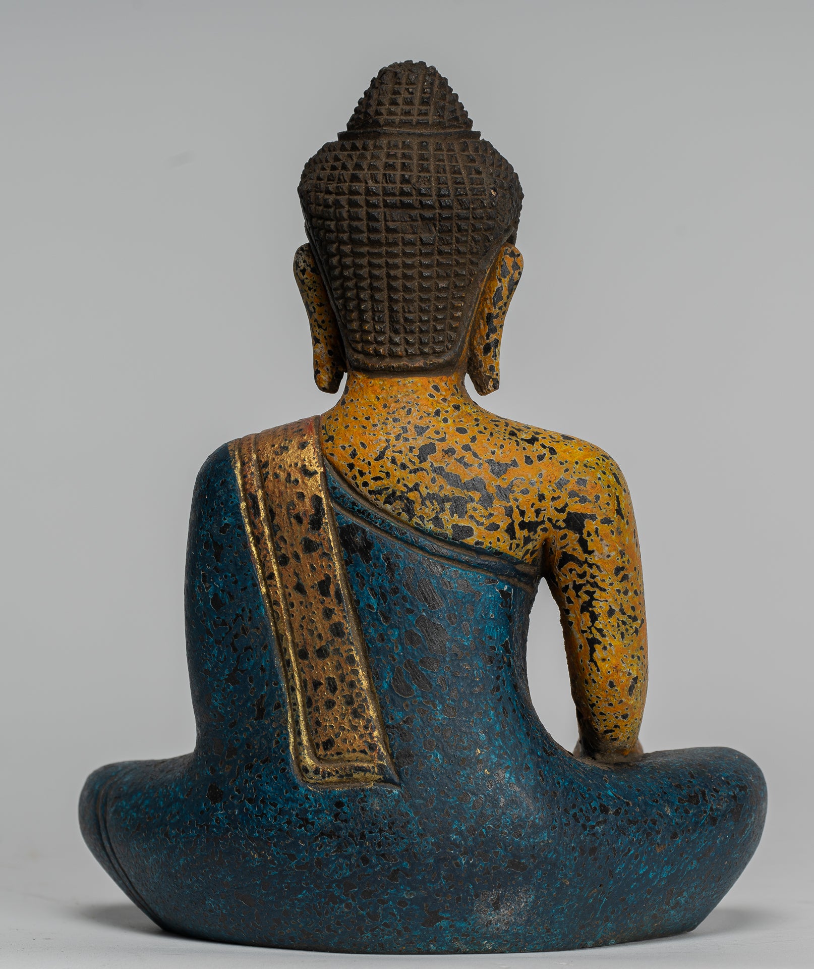 Buddha Statue - Antique Khmer Style SE Asia Seated Wood Enlightenment Buddha Statue - 19cm/8"