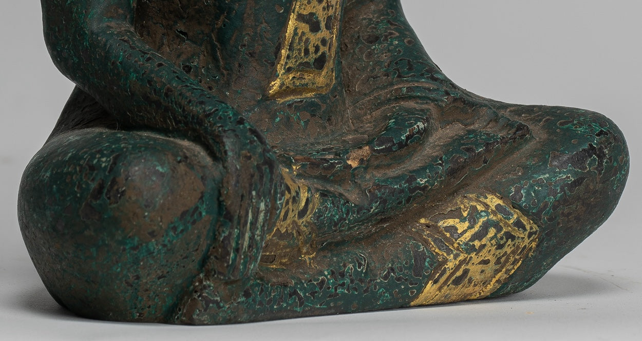 Buddha Statue - Antique Khmer Style SE Asia Seated Wood Enlightenment Buddha Statue - 20cm/8"