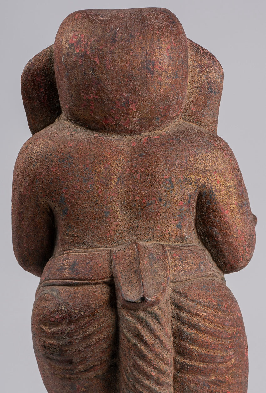 Elephant - Antique Khmer Style Standing Wood Elephant Statue - 53cm/21" Tall