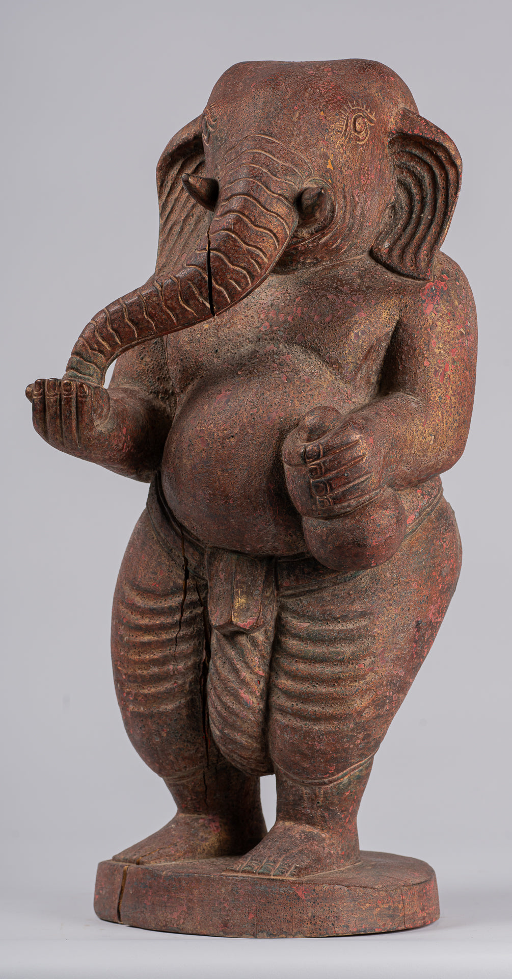 Elephant - Antique Khmer Style Standing Wood Elephant Statue - 53cm/21" Tall