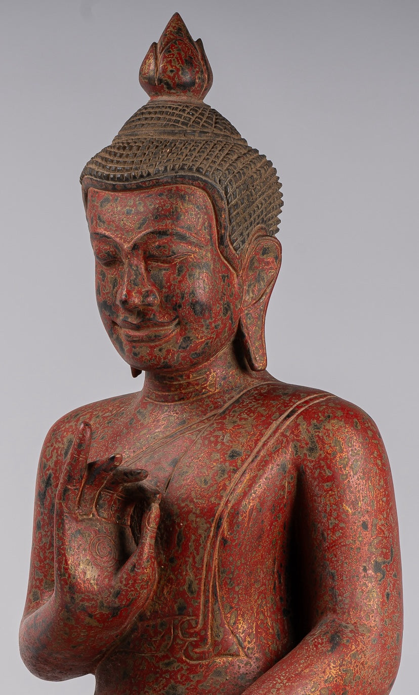 Buddha Statue - Antique Khmer Style Cambodia Seated Wood Buddha Statue Teaching Mudra - 78cm/31"