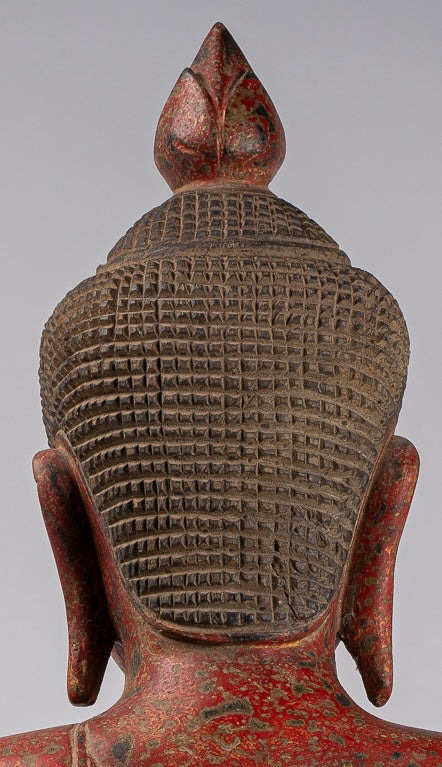 Buddha Statue - Antique Khmer Style Cambodia Seated Wood Buddha Statue Teaching Mudra - 78cm/31"