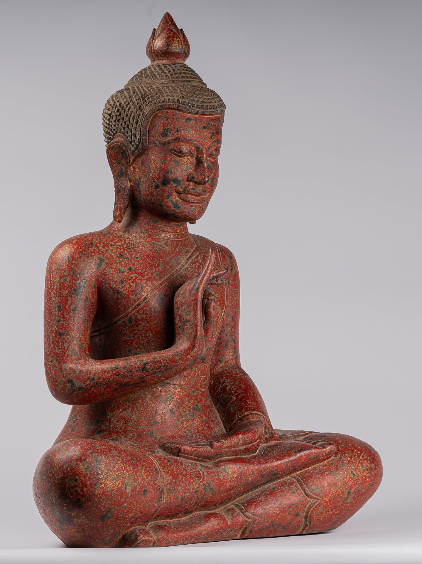 Buddha Statue - Antique Khmer Style Cambodia Seated Wood Buddha Statue Teaching Mudra - 78cm/31"