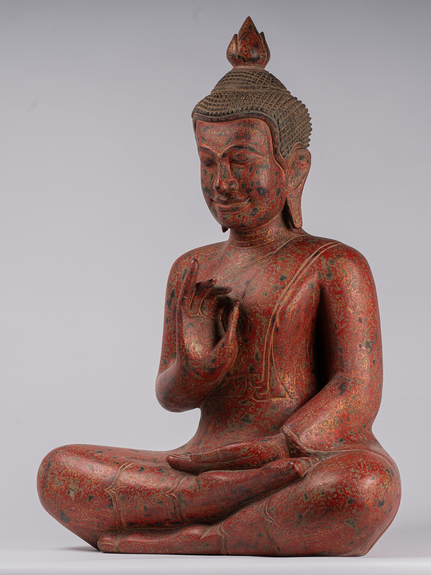 Buddha Statue - Antique Khmer Style Cambodia Seated Wood Buddha Statue Teaching Mudra - 78cm/31"