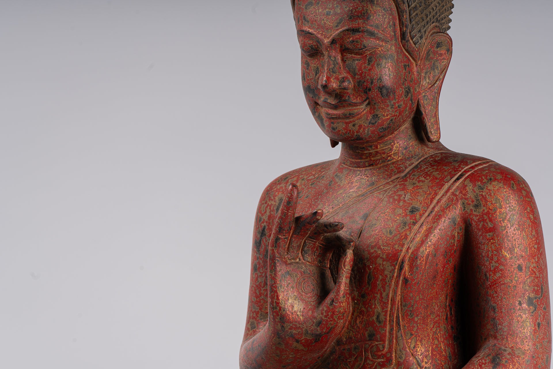 Buddha Statue - Antique Khmer Style Cambodia Seated Wood Buddha Statue Teaching Mudra - 78cm/31"