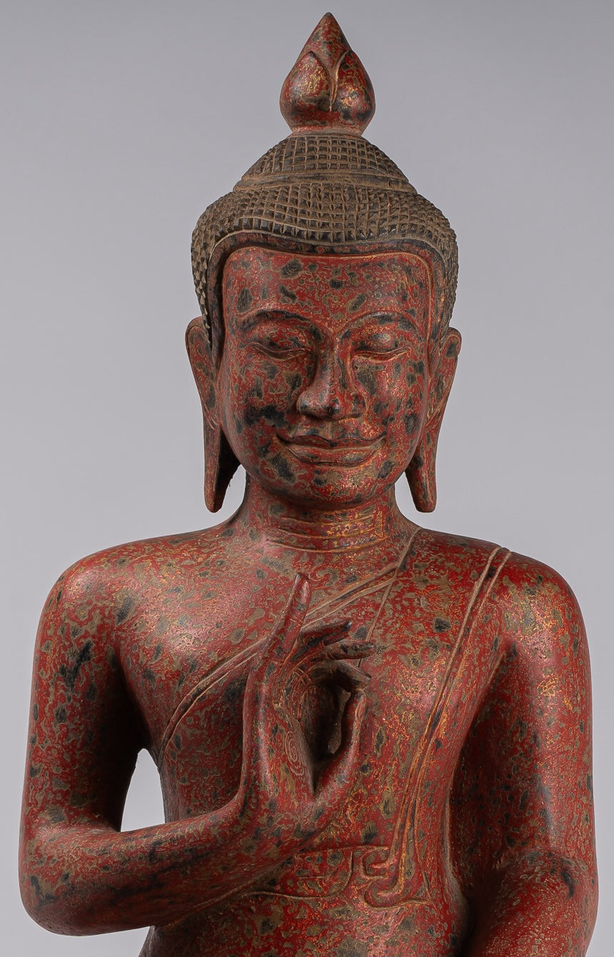 Buddha Statue - Antique Khmer Style Cambodia Seated Wood Buddha Statue Teaching Mudra - 78cm/31"