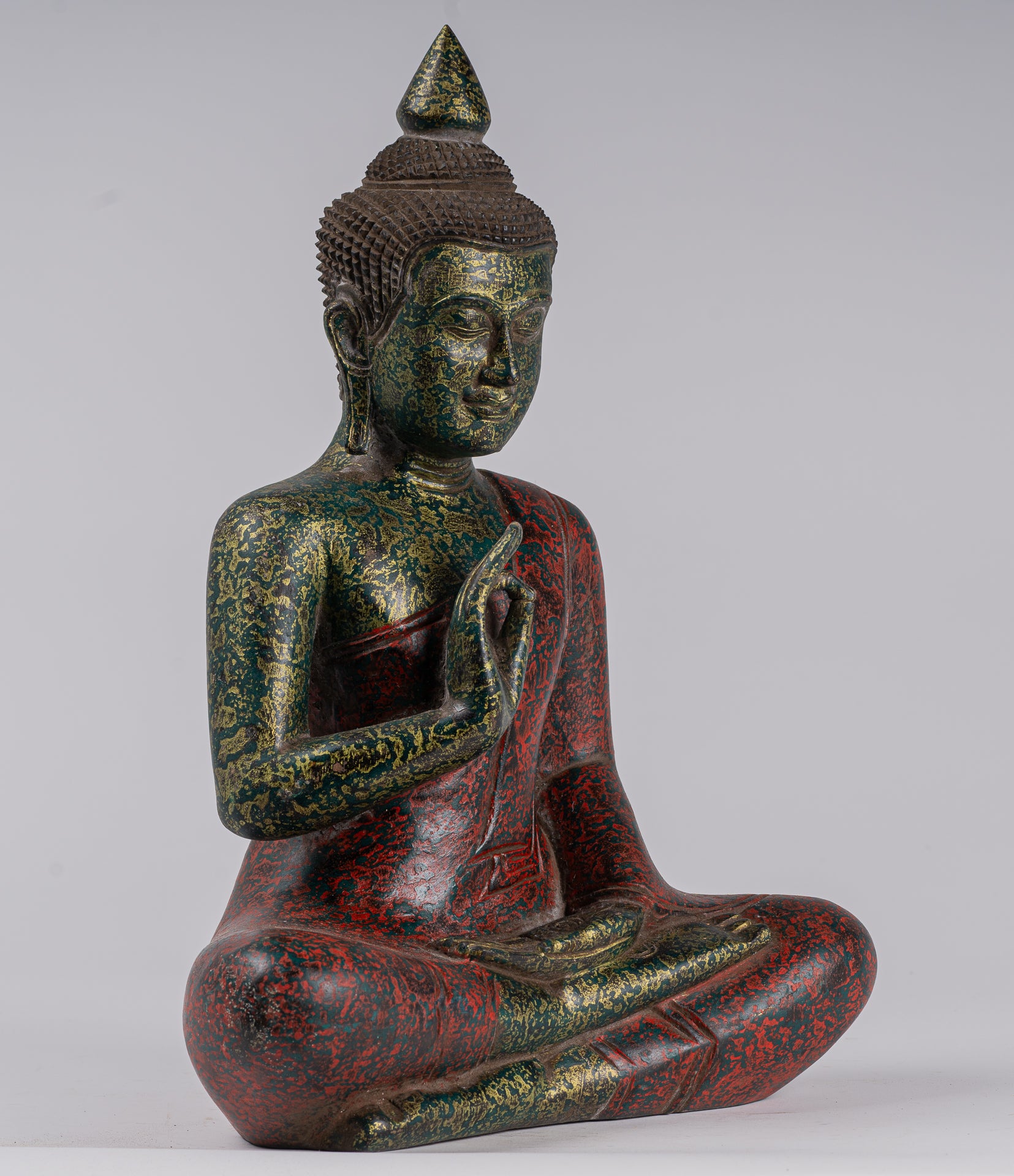 Buddha Sculpture - Buddha - Antique Khmer Style Seated Wood Buddha Statue Teaching Mudra - 39cm/16"