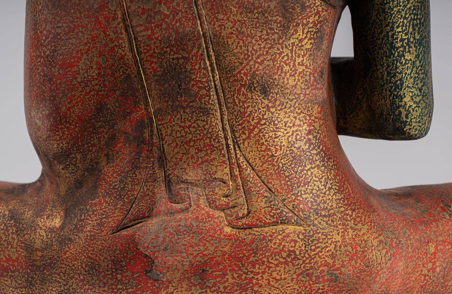 Buddha Statue - Antique Khmer Style Cambodia Seated Wood Buddha Statue Teaching Mudra - 71cm/28"