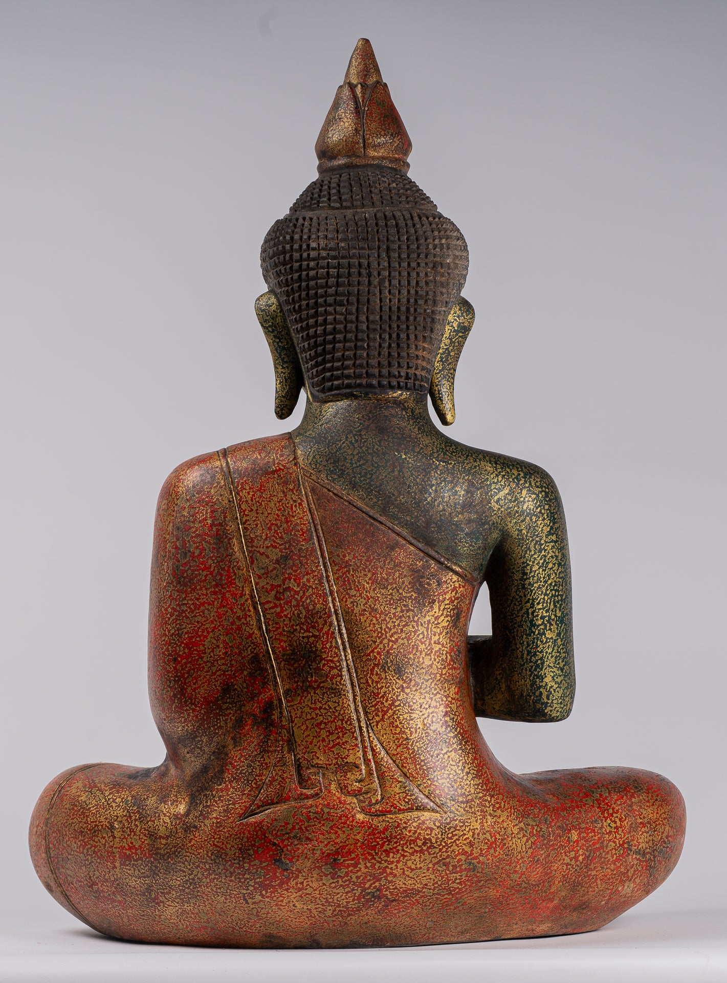 Buddha Statue - Antique Khmer Style Cambodia Seated Wood Buddha Statue Teaching Mudra - 71cm/28"