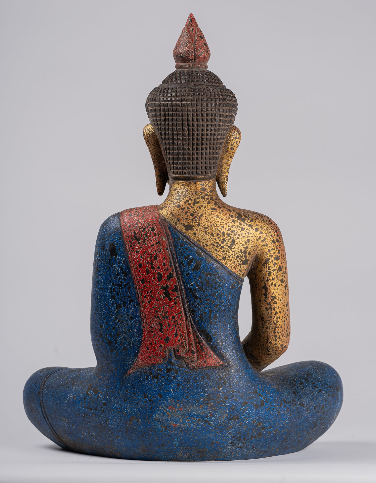 Buddha Sculpture - Antique Khmer Style Wood Seated Buddha Statue Dhyana Meditation Mudra - 55cm/21"