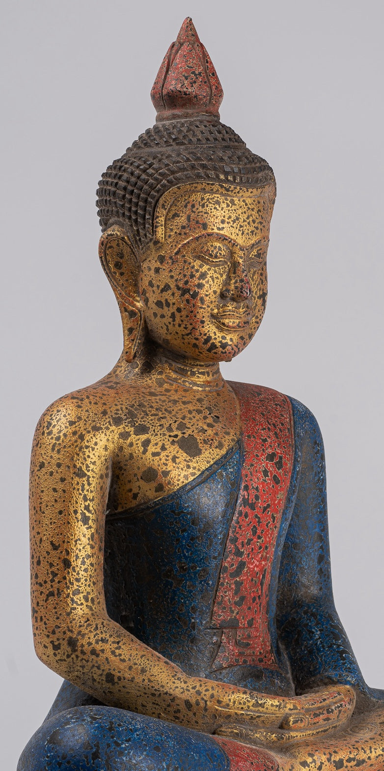 Buddha Sculpture - Antique Khmer Style Wood Seated Buddha Statue Dhyana Meditation Mudra - 55cm/21"