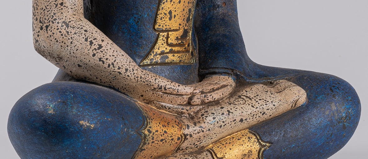 Buddha Statue - Antique Khmer Style SE Asia Seated Wood Meditation Buddha Statue - 47cm/19"