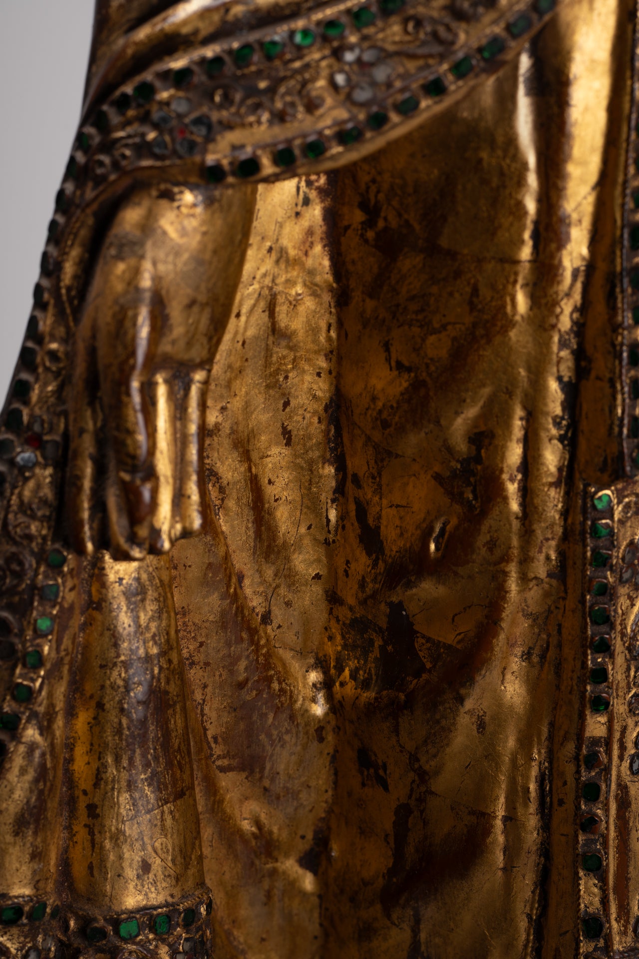 Antique Burmese Style Standing Wood Mandalay Buddha Statue - 101cm/40"