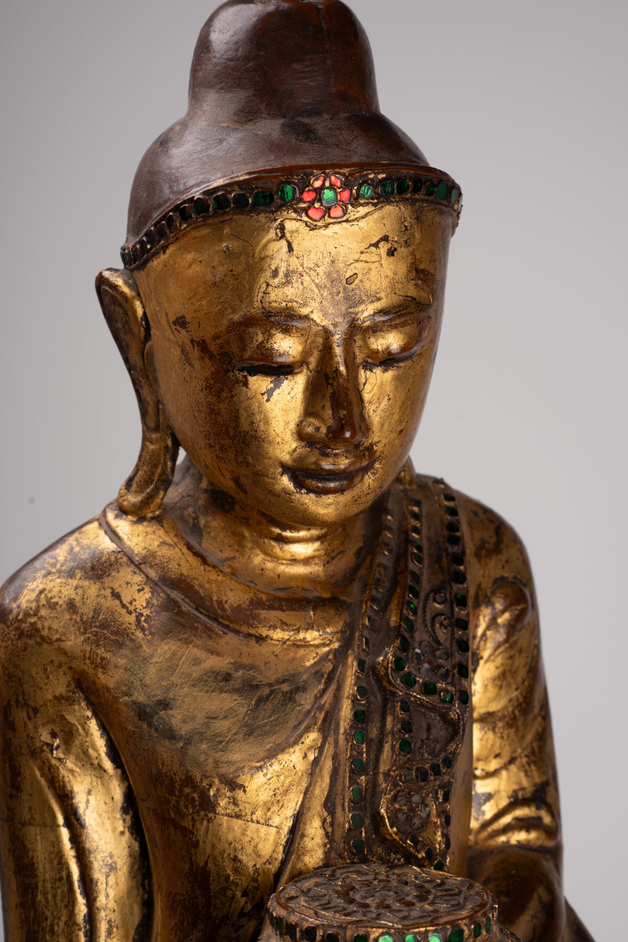 Antique Burmese Style Standing Wood Mandalay Buddha Statue - 101cm/40"