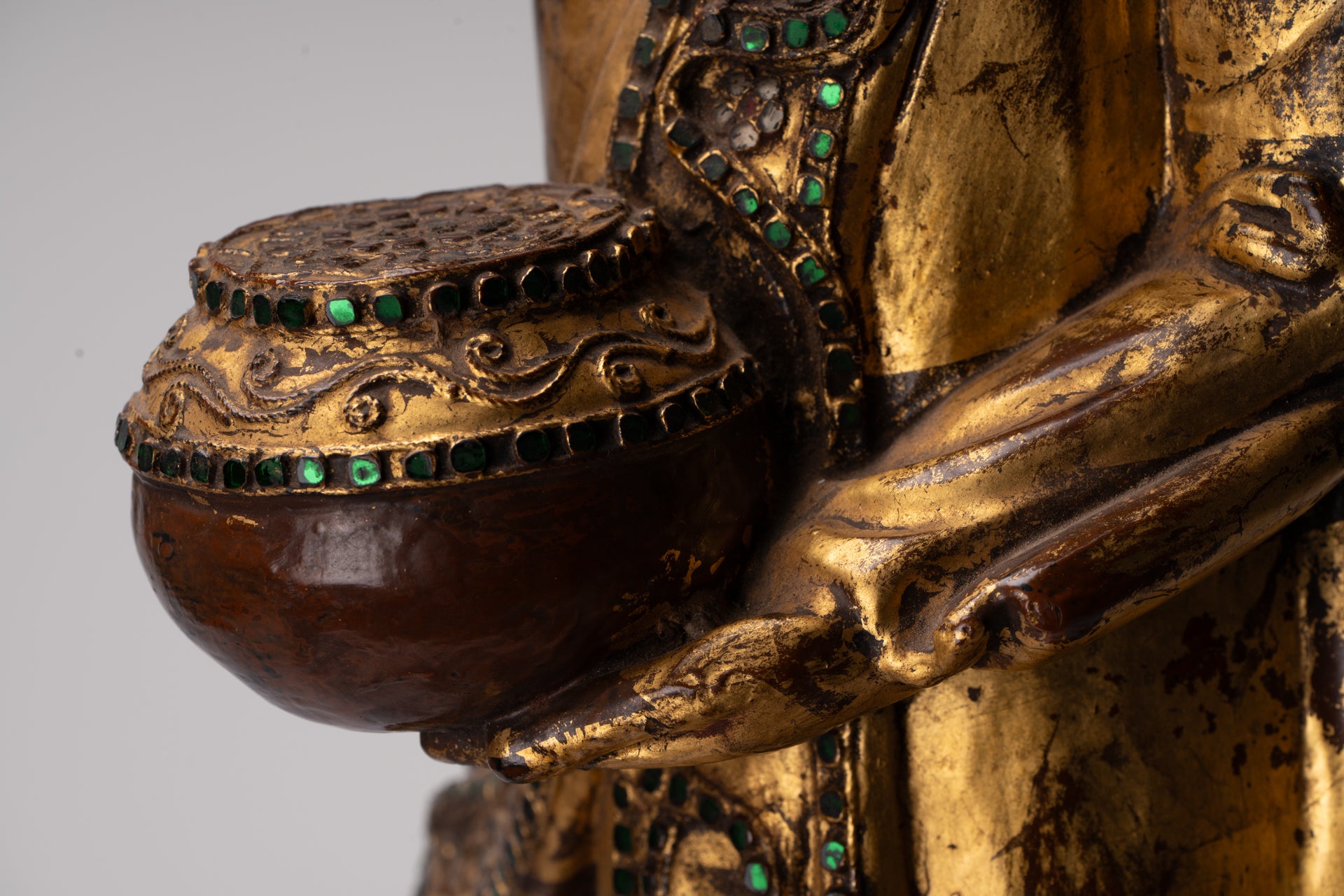 Antique Burmese Style Standing Wood Mandalay Buddha Statue - 101cm/40"