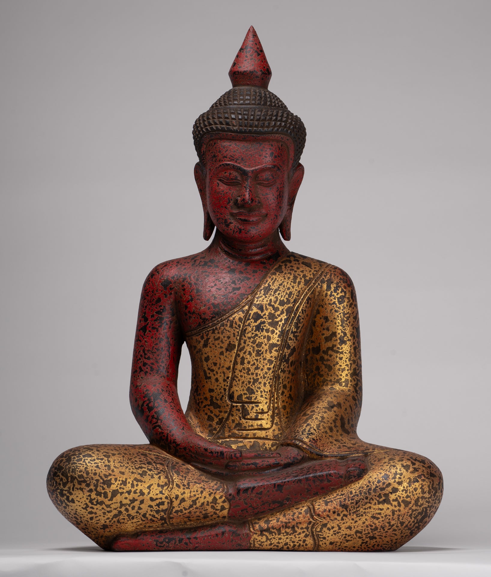 Buddha Statue - Antique Khmer Style SE Asia Seated Wood Meditation Buddha Statue - 49cm/20"