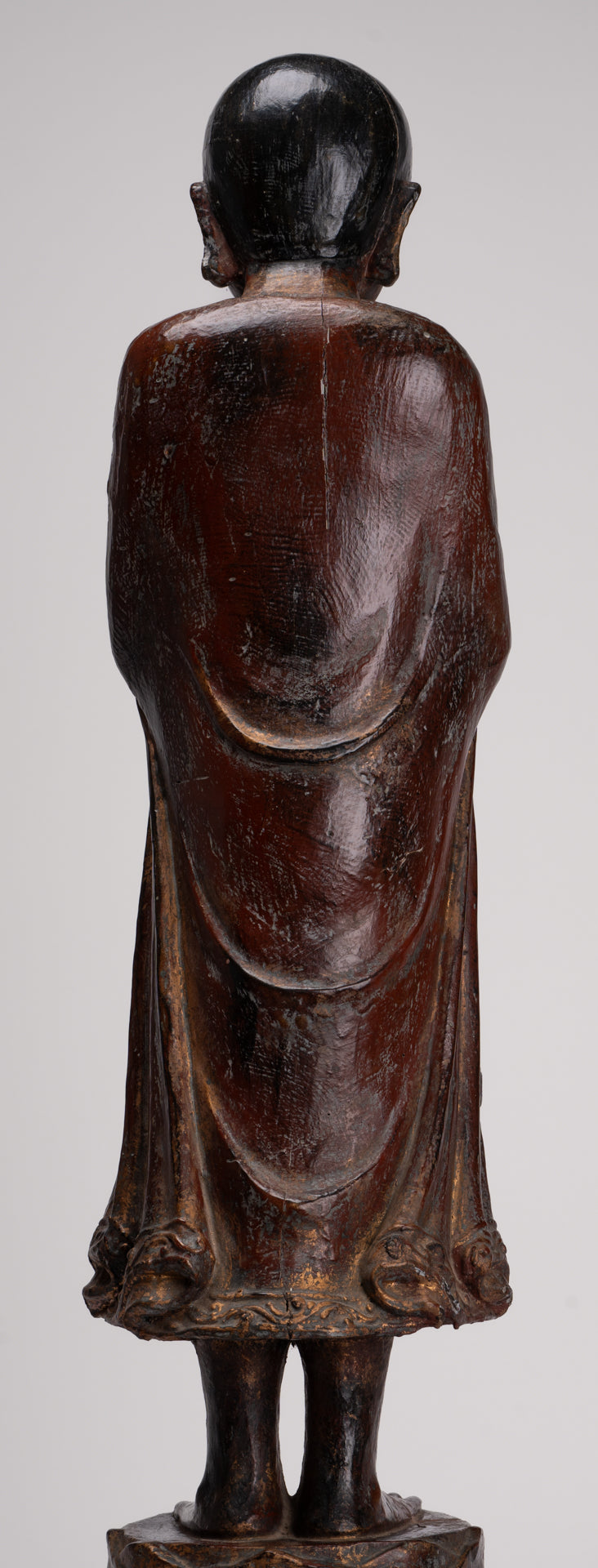 Antique Burmese Style Standing Wood Adoration Mandalay Monk Statue - 76cm/30"