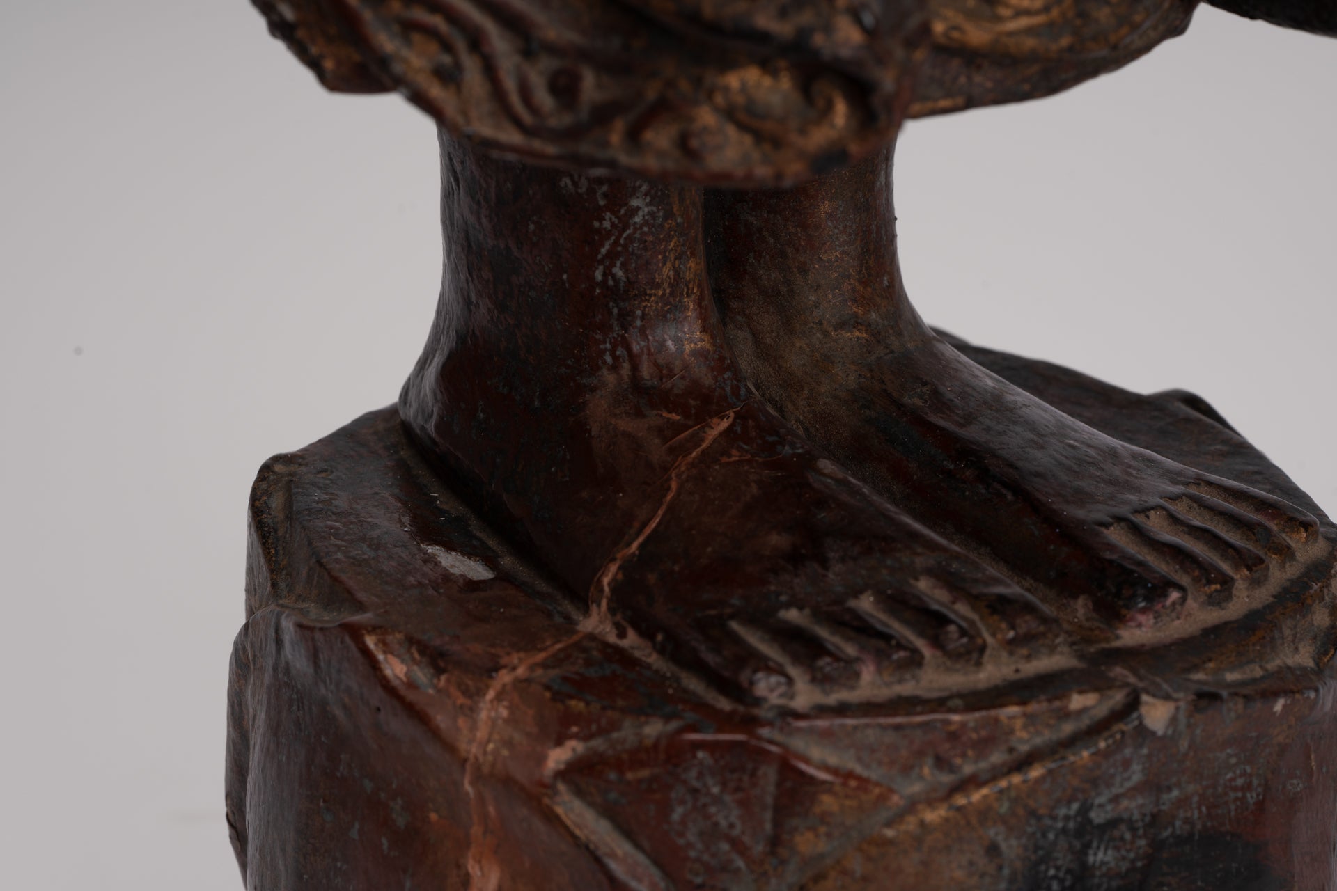 Antique Burmese Style Standing Wood Adoration Mandalay Monk Statue - 76cm/30"