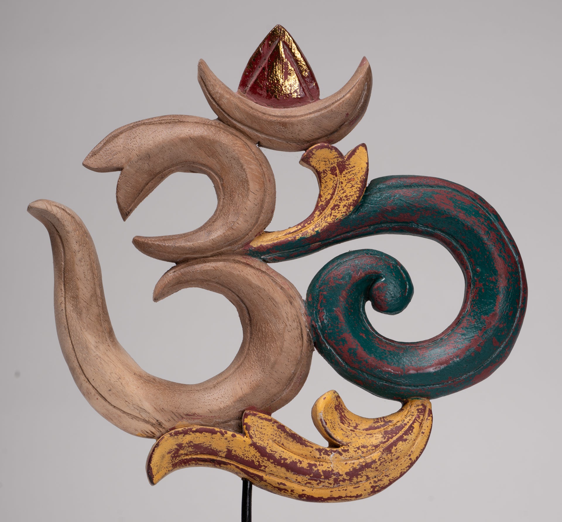 Om Statue - Mounted Indonesian Wood Om Statue - 29cm(12")