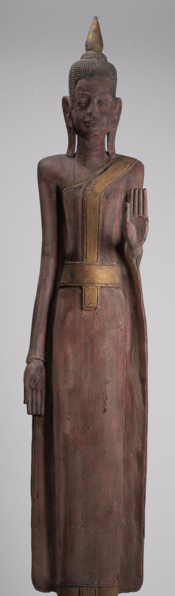 Grande statue de Bouddha - Antique Khmer Style Wood Protection Standing Lundi Bouddha Statue - 163 cm / 65 "
