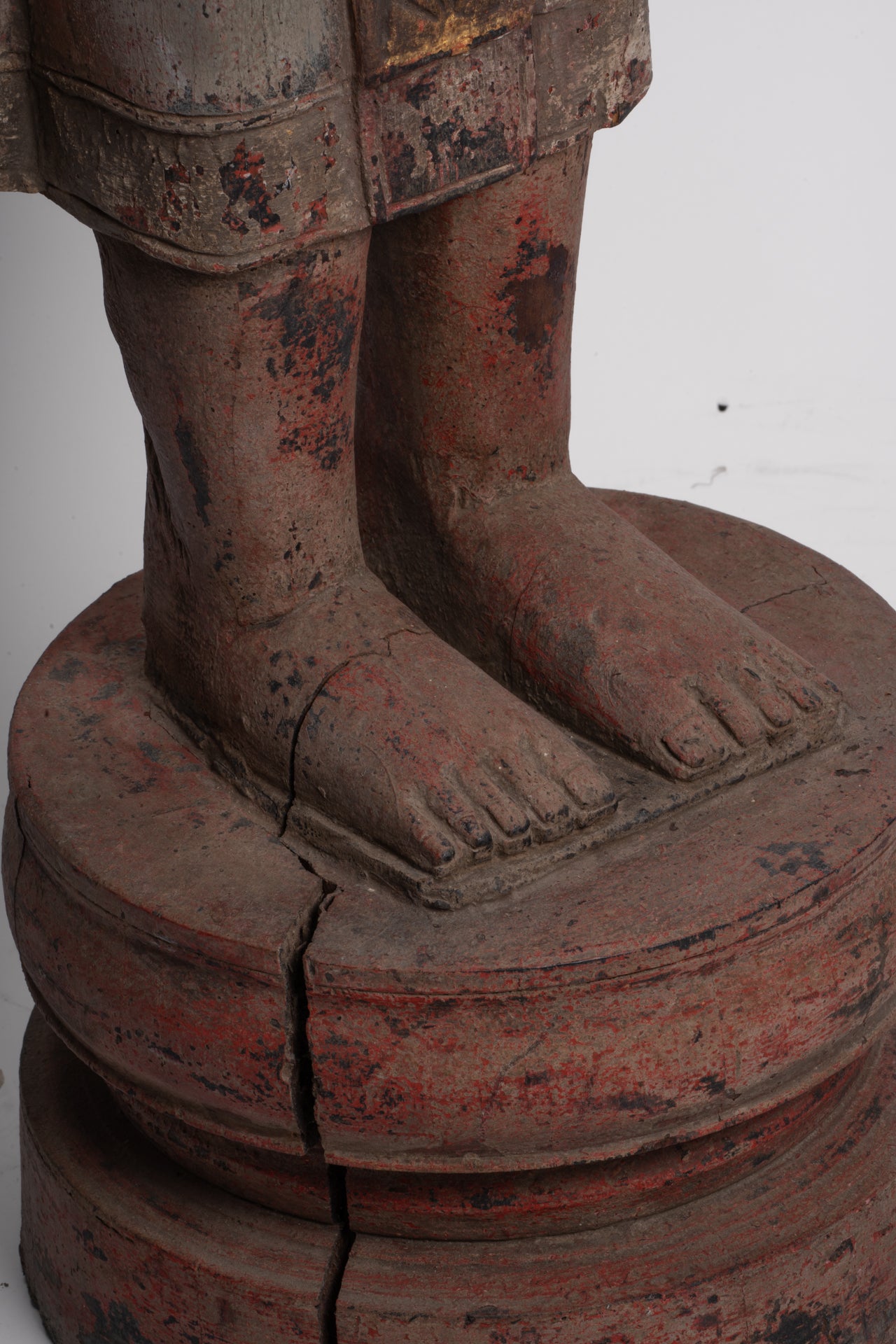Large Buddha Statue - Antique Khmer Style Wood Standing Protection Monday Buddha Statue - 174cm/70"