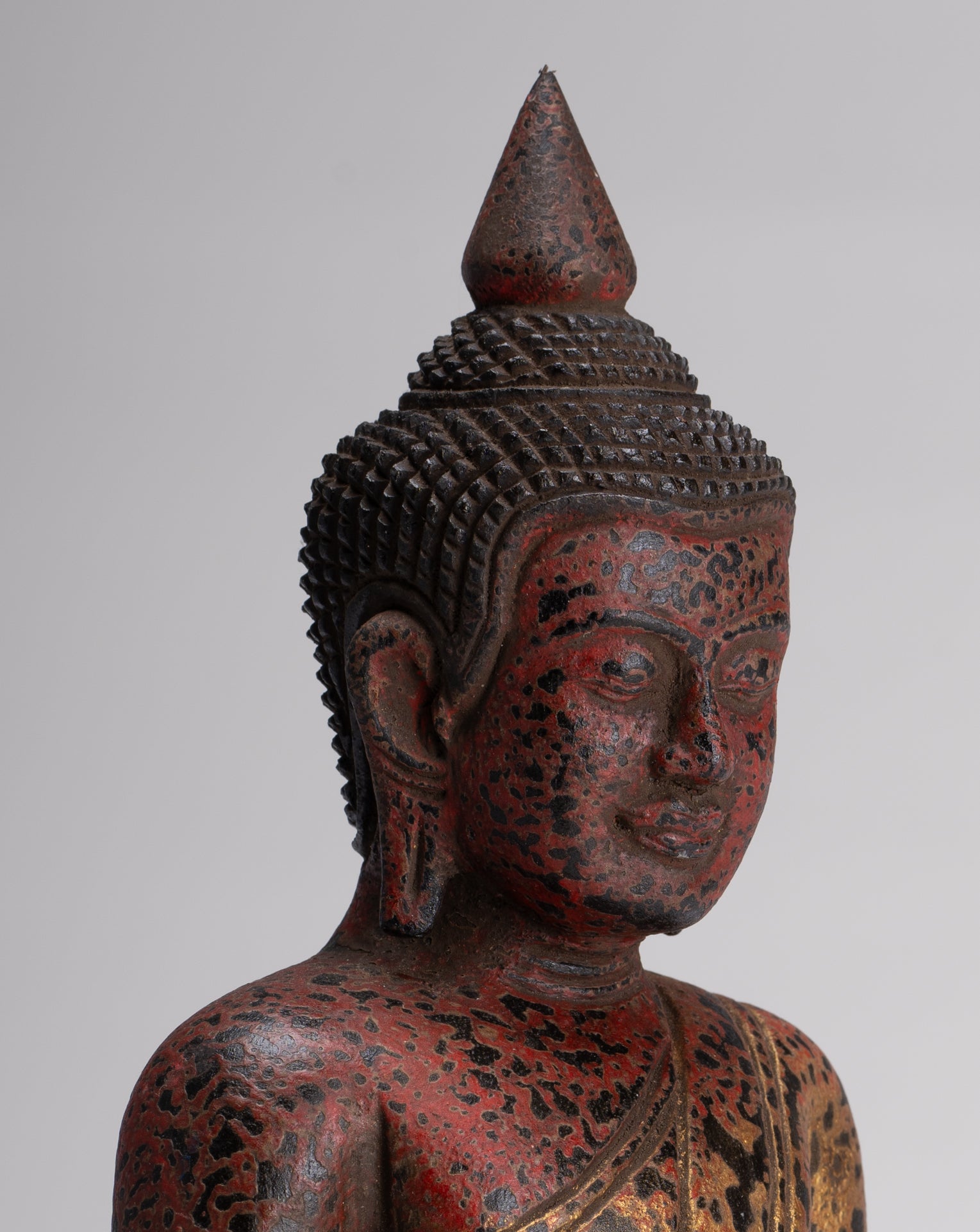 Buddha Sculpture - Antique Khmer Style Wood Seated Buddha Statue Dhyana Meditation Mudra - 27cm/11"