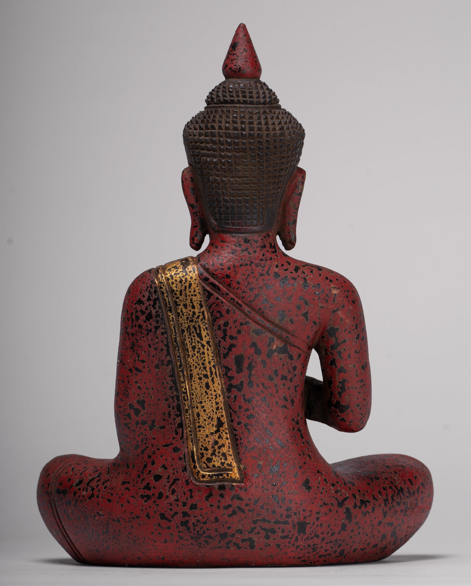 Buddha Statue - Antique Khmer Style Cambodia Seated Wood Buddha Statue Teaching Mudra - 27cm/11"