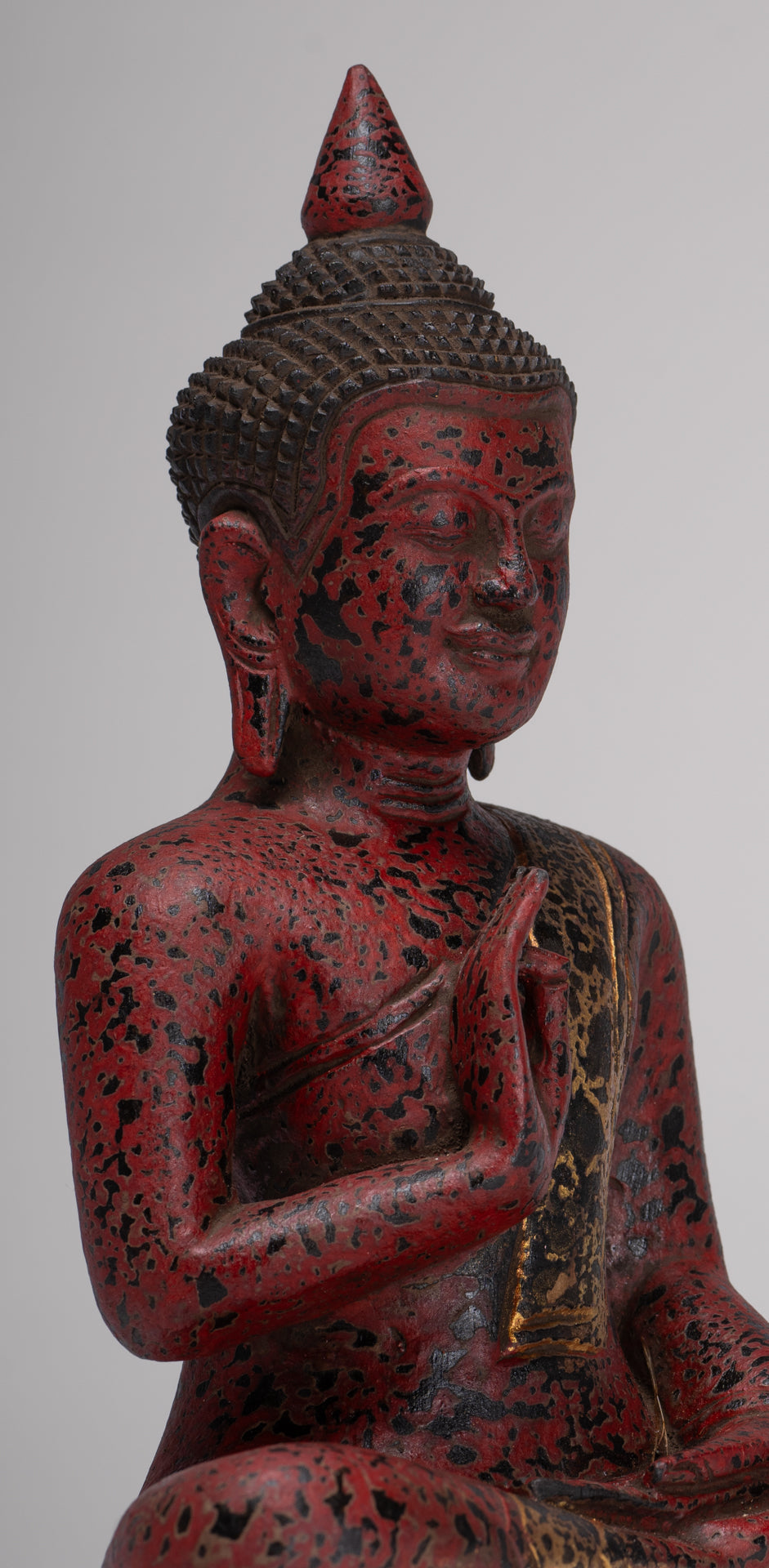 Buddha Statue - Antique Khmer Style Cambodia Seated Wood Buddha Statue Teaching Mudra - 27cm/11"