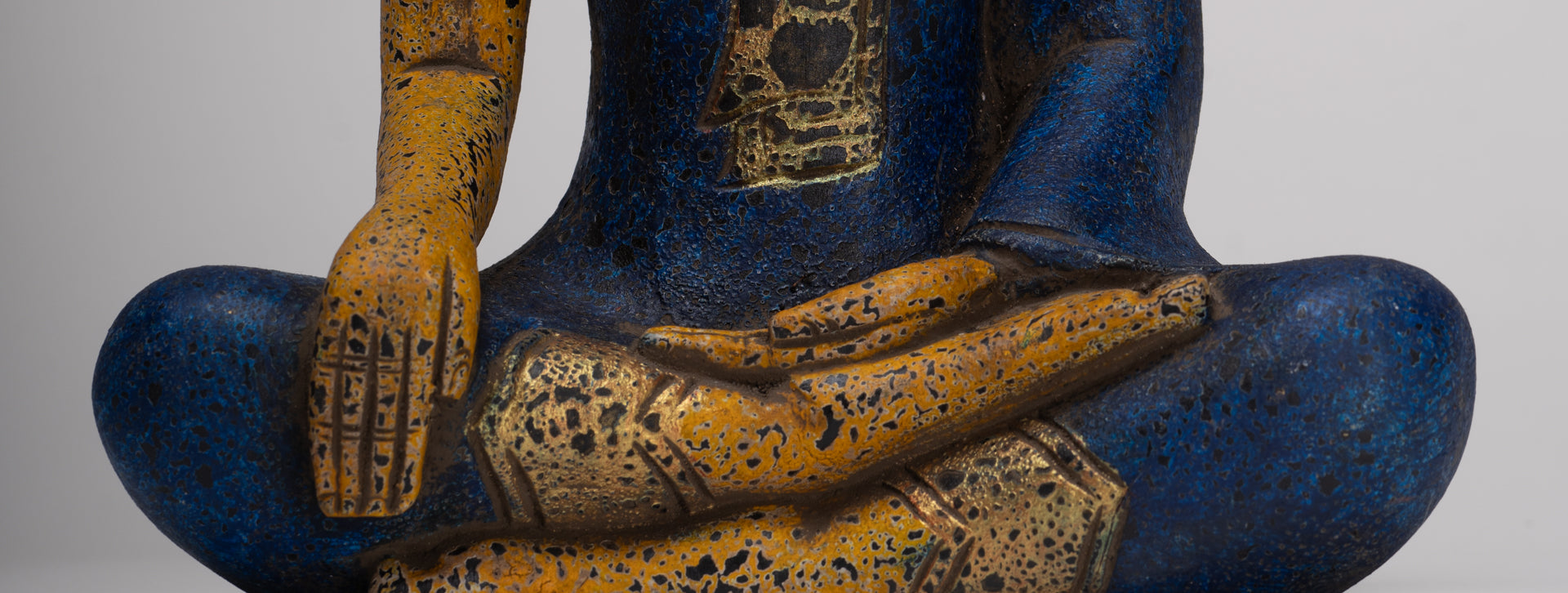 Buddha Statue - Antique Khmer Style SE Asia Seated Wood Enlightenment Buddha Statue - 33cm/13"