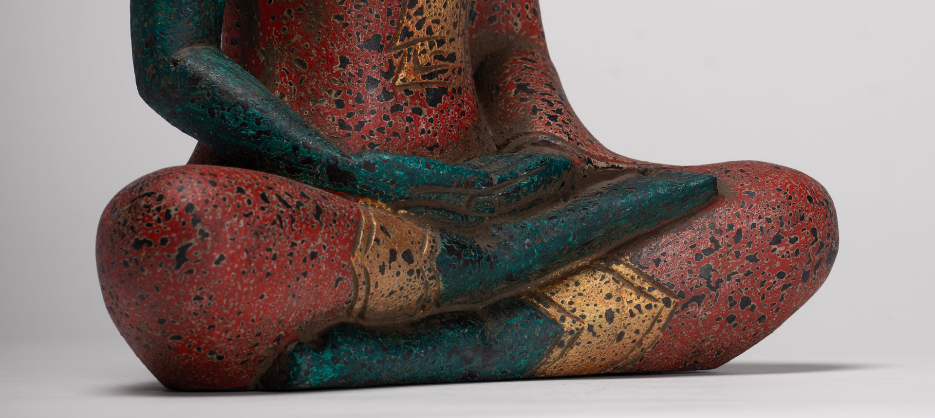 Buddha Sculpture - Antique Khmer Style Wood Seated Buddha Statue Dhyana Meditation Mudra - 33cm/13"