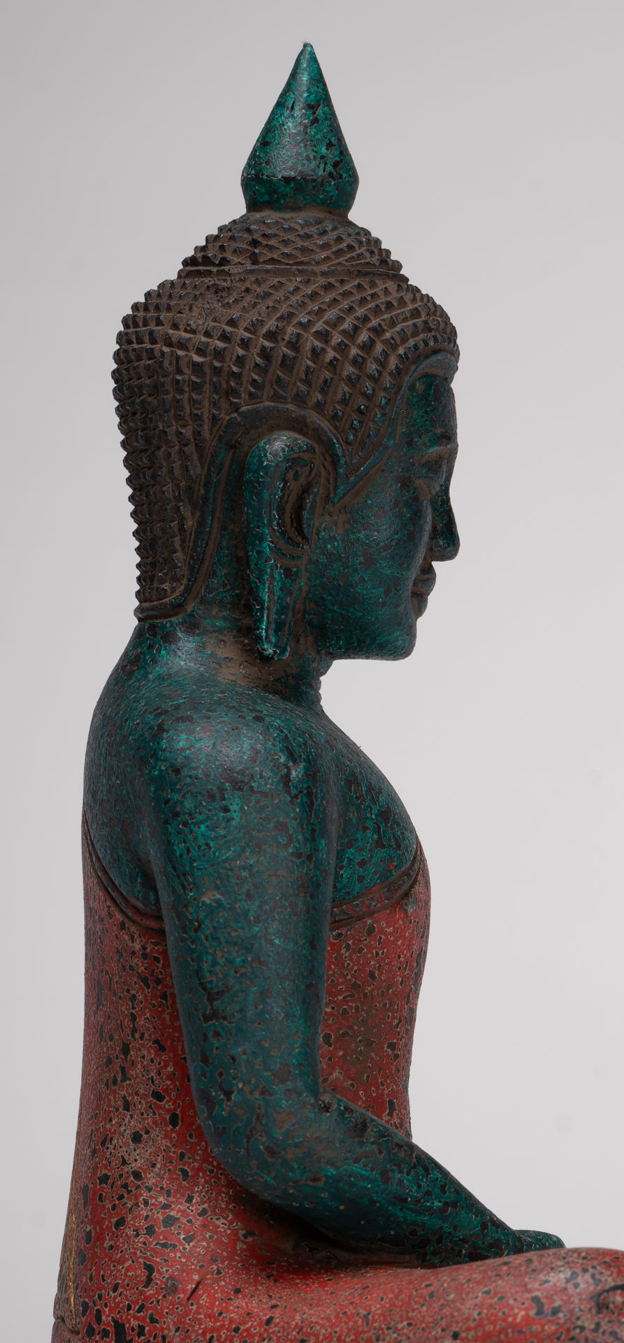 Buddha Sculpture - Antique Khmer Style Wood Seated Buddha Statue Dhyana Meditation Mudra - 33cm/13"