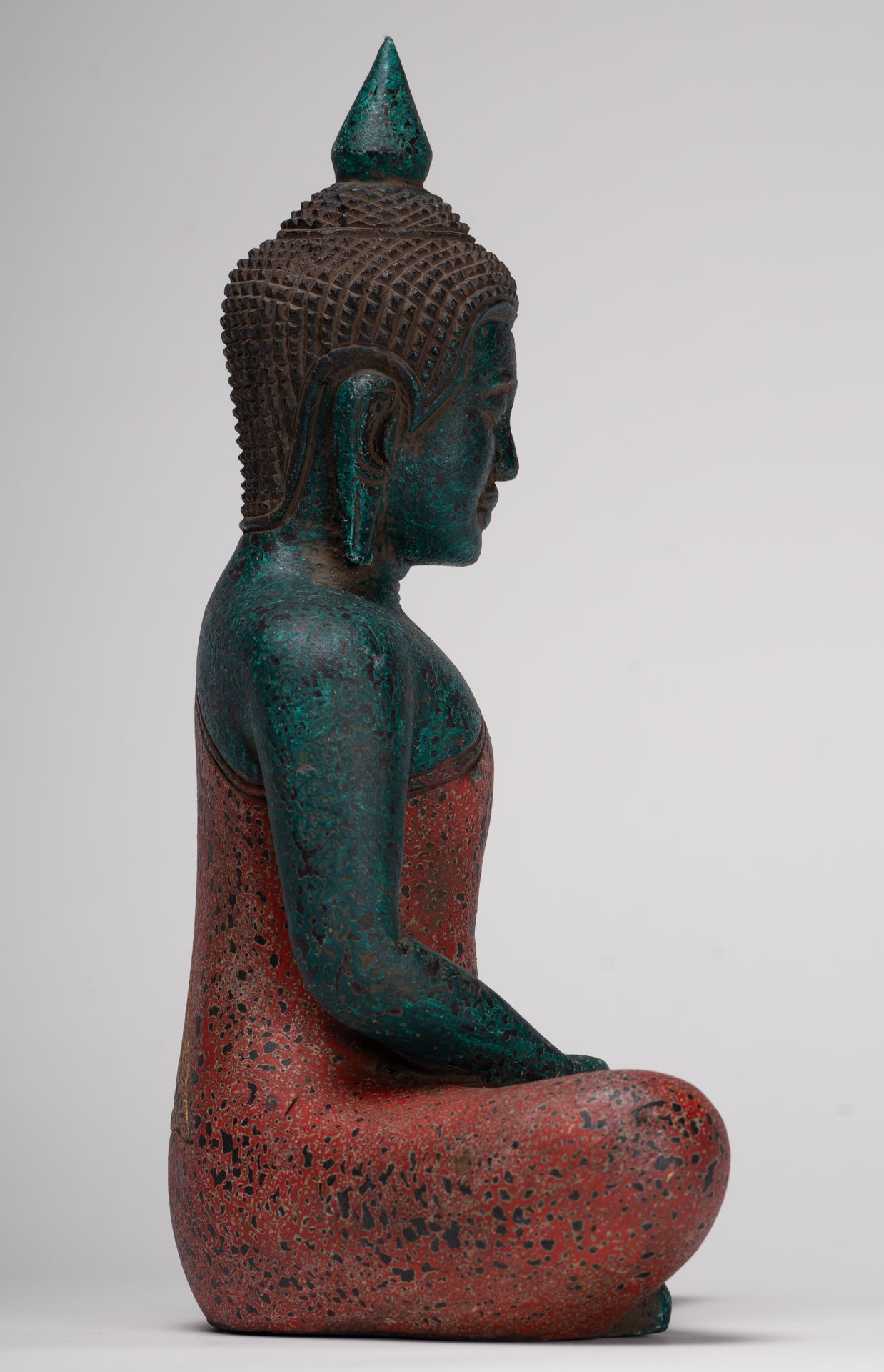 Buddha Sculpture - Antique Khmer Style Wood Seated Buddha Statue Dhyana Meditation Mudra - 33cm/13"