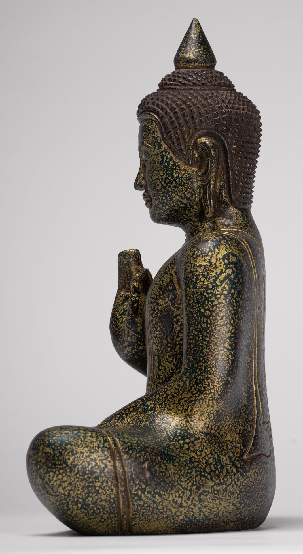 Buddha Statue - Antique Khmer Style Cambodia Seated Wood Buddha Statue Teaching Mudra - 32cm/13"