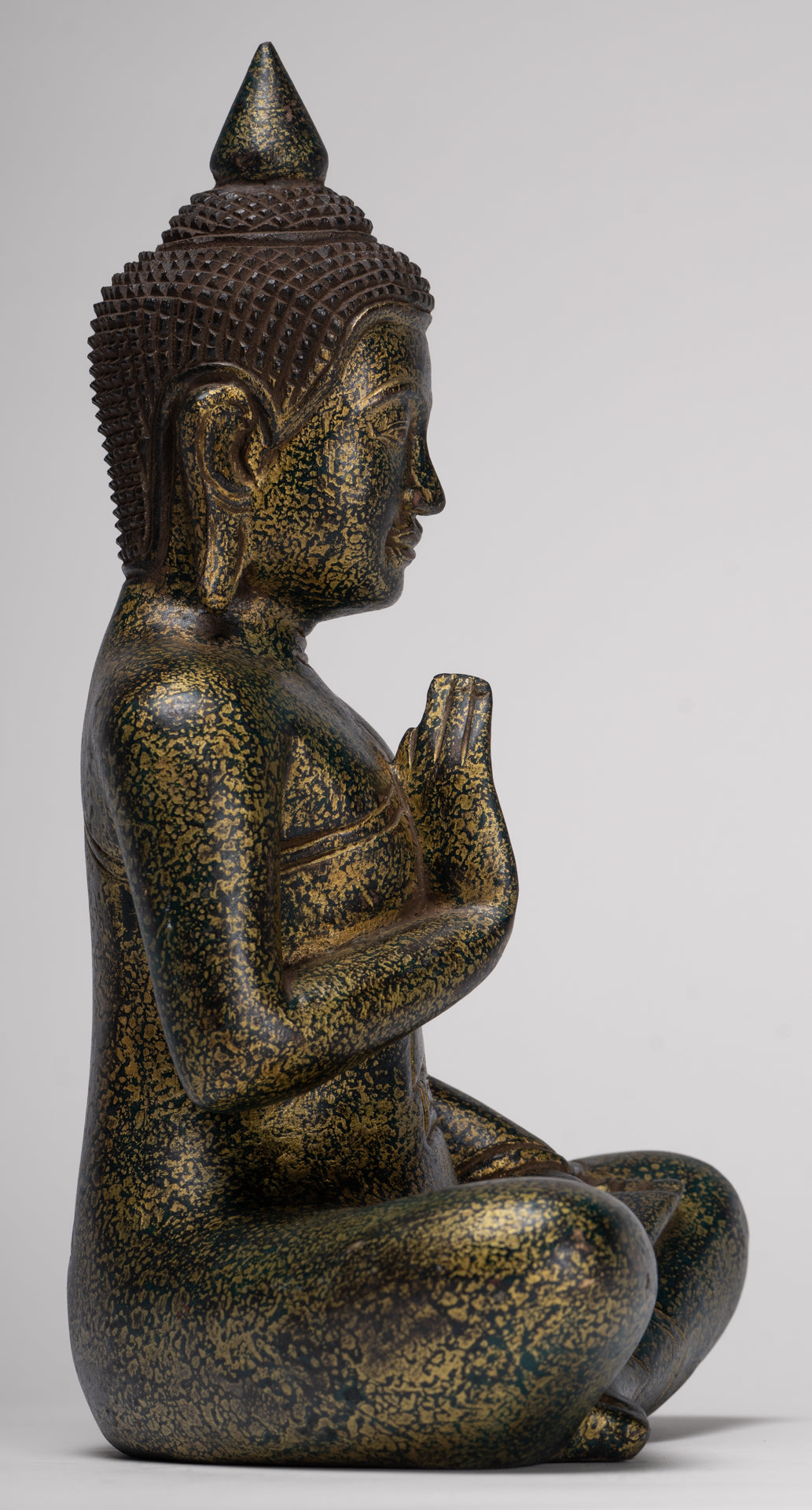 Buddha Statue - Antique Khmer Style Cambodia Seated Wood Buddha Statue Teaching Mudra - 32cm/13"