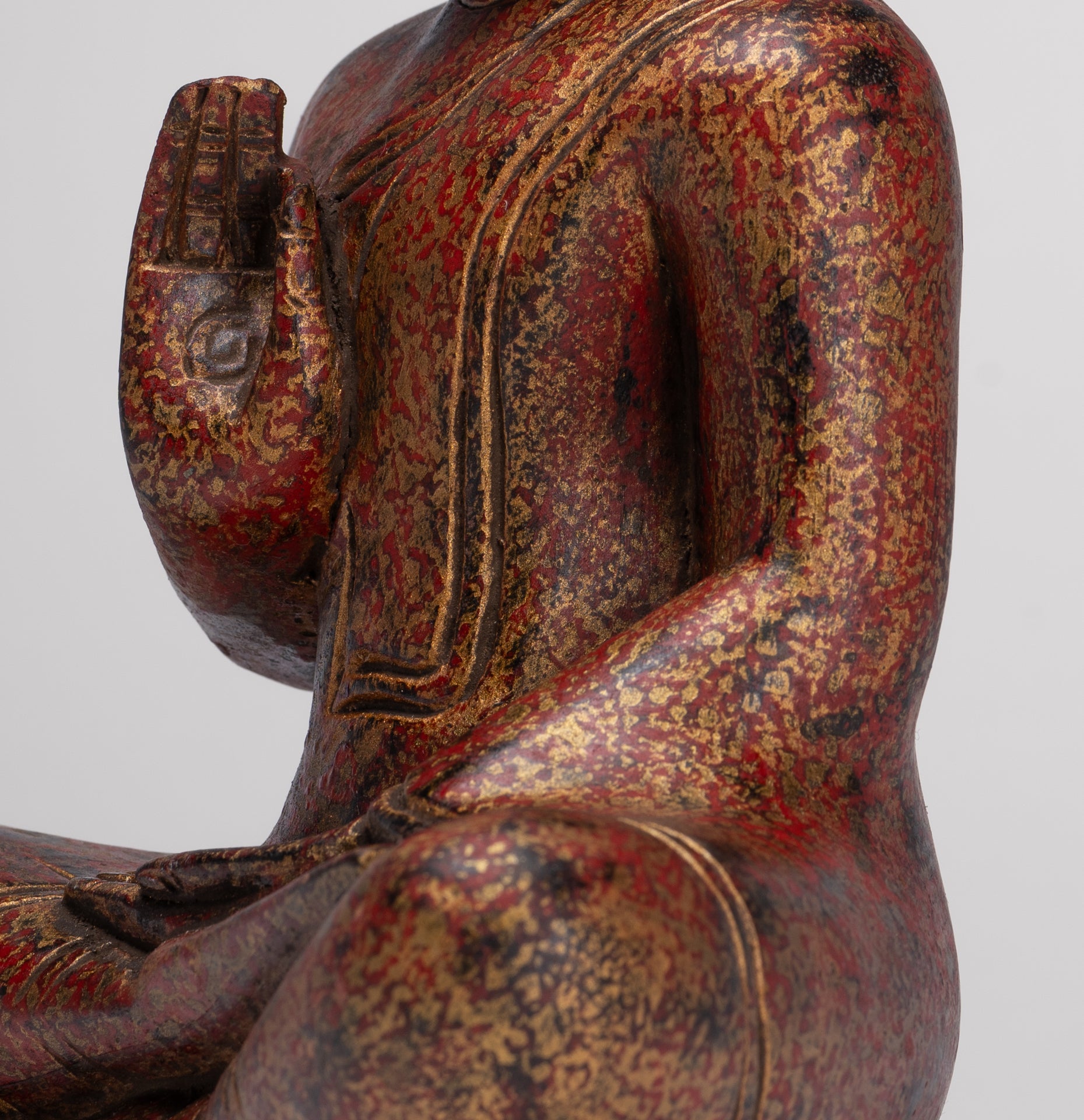 Buddha Statue - Antique Khmer Style Cambodia Seated Wood Buddha Statue Teaching Mudra - 27cm/11"