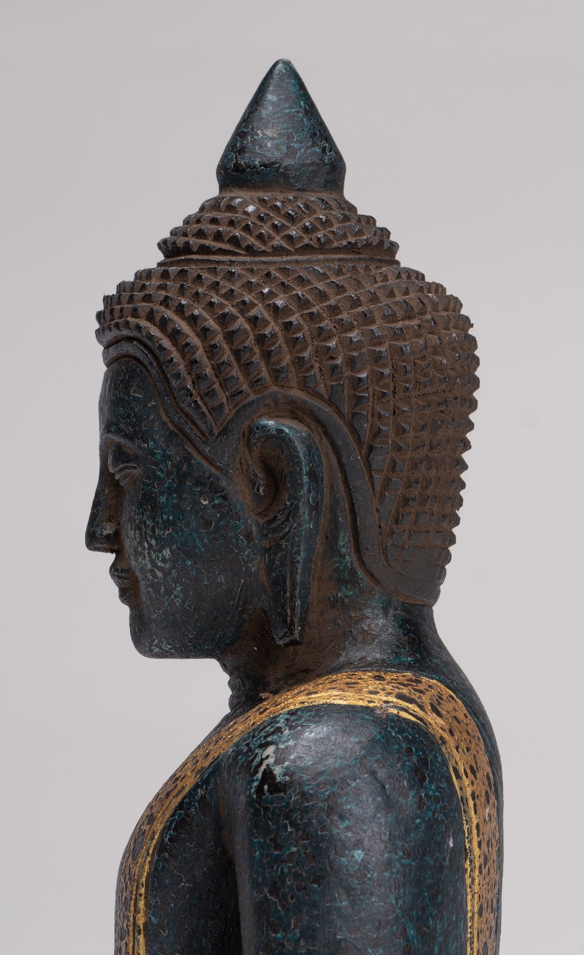 Buddha Sculpture - Antique Khmer Style Wood Seated Buddha Statue Dhyana Meditation Mudra - 27cm/11"