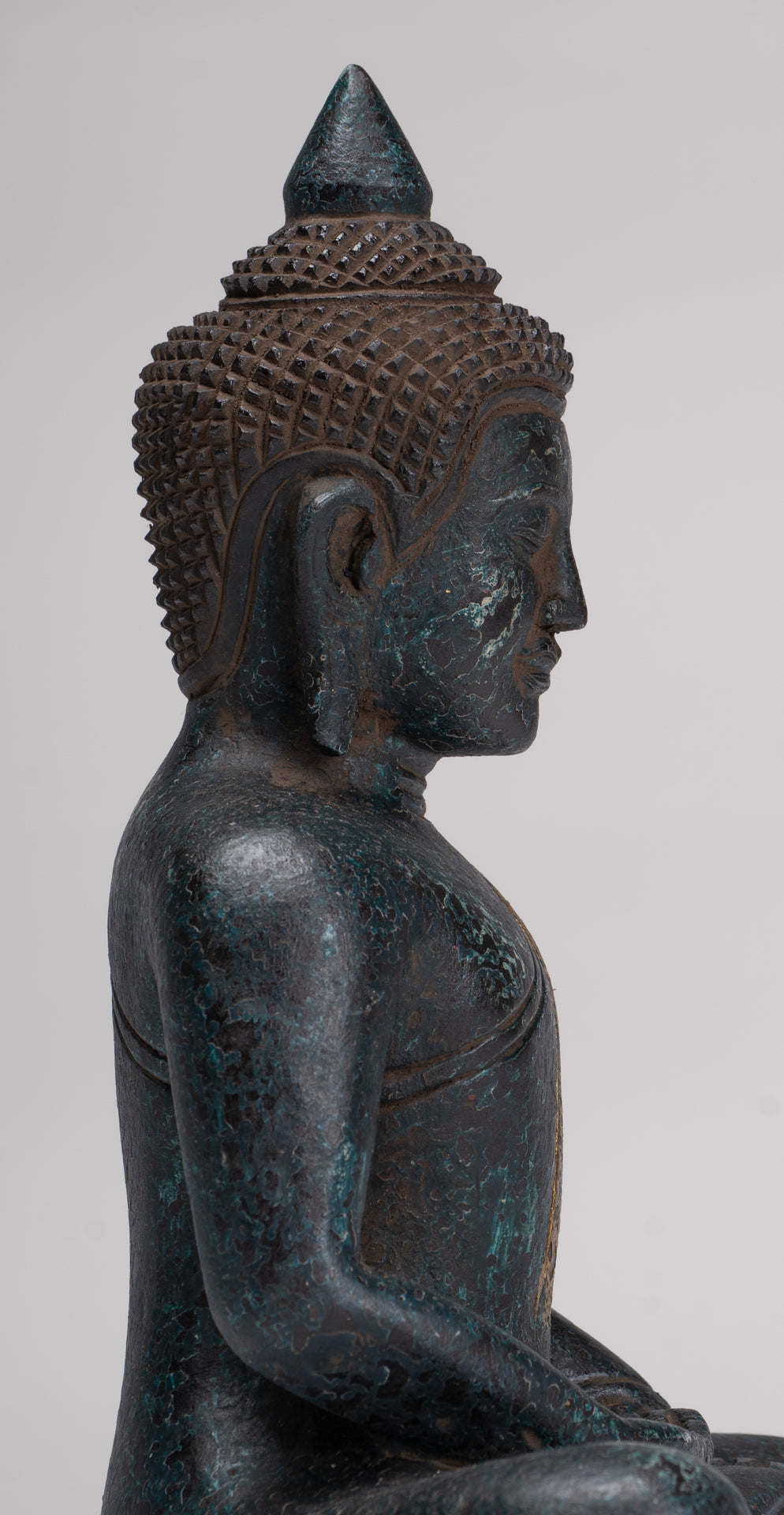 Buddha Sculpture - Antique Khmer Style Wood Seated Buddha Statue Dhyana Meditation Mudra - 27cm/11"