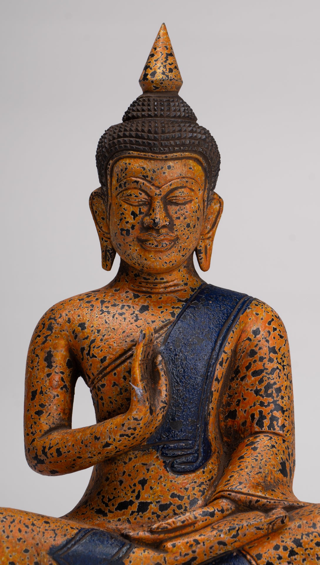 Buddha Statue - Antique Khmer Style Cambodia Seated Wood Buddha Statue Teaching Mudra - 27cm/11"