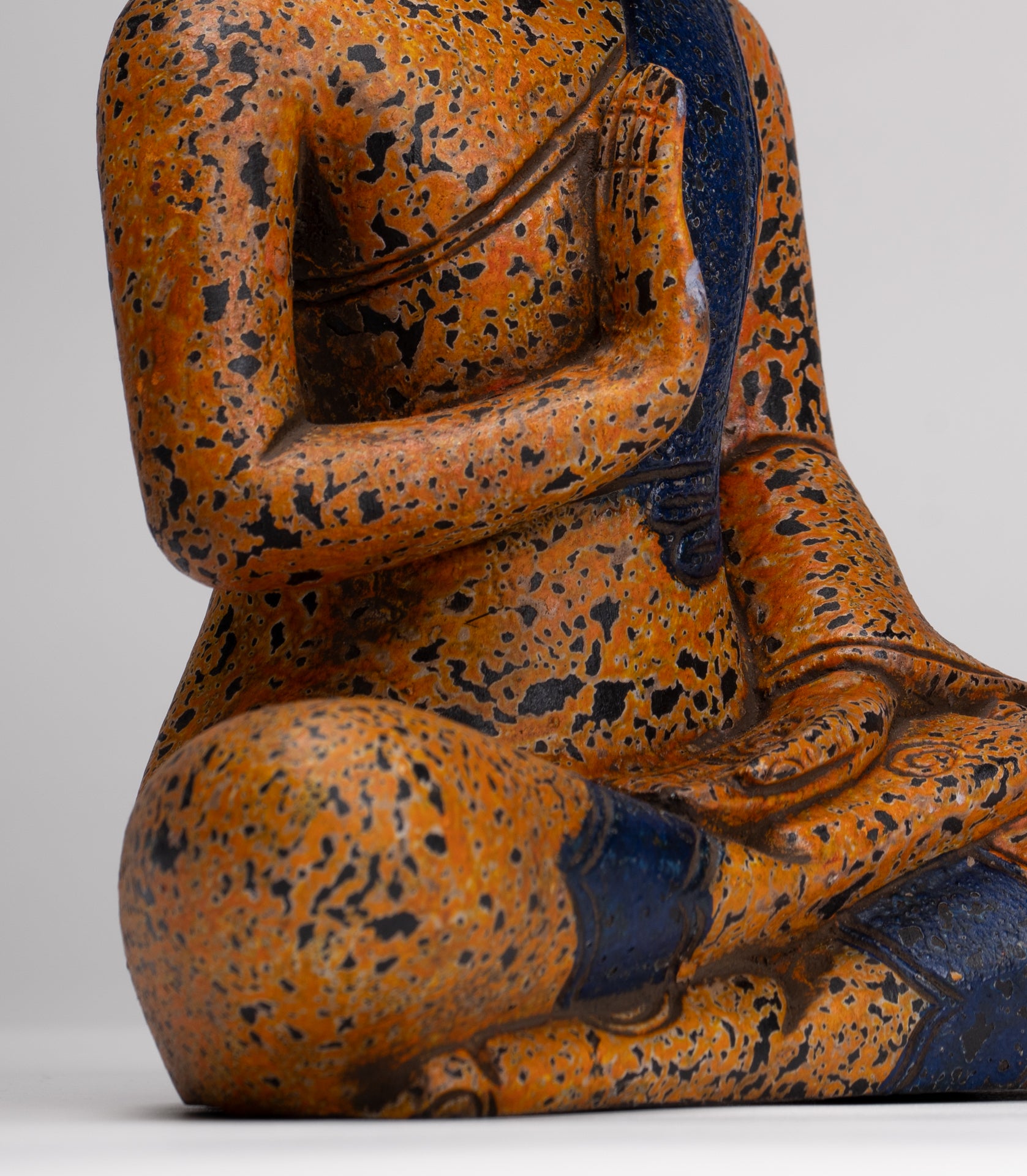 Buddha Statue - Antique Khmer Style Cambodia Seated Wood Buddha Statue Teaching Mudra - 27cm/11"