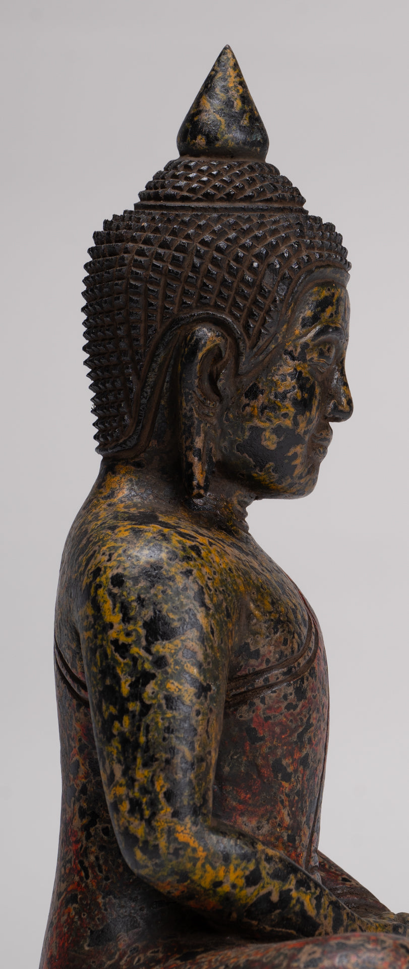 Buddha Sculpture - Antique Khmer Style Wood Seated Buddha Statue Dhyana Meditation Mudra - 26cm/10"