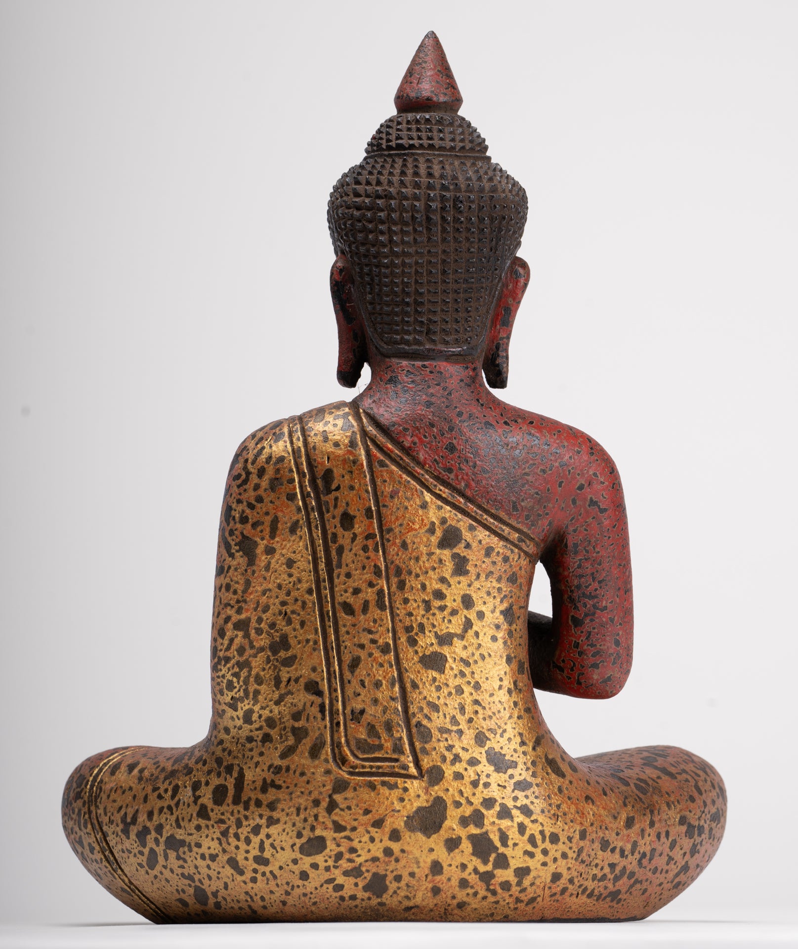 Buddha Statue - Antique Khmer Style Cambodia Seated Wood Buddha Statue Teaching Mudra - 26cm/10"