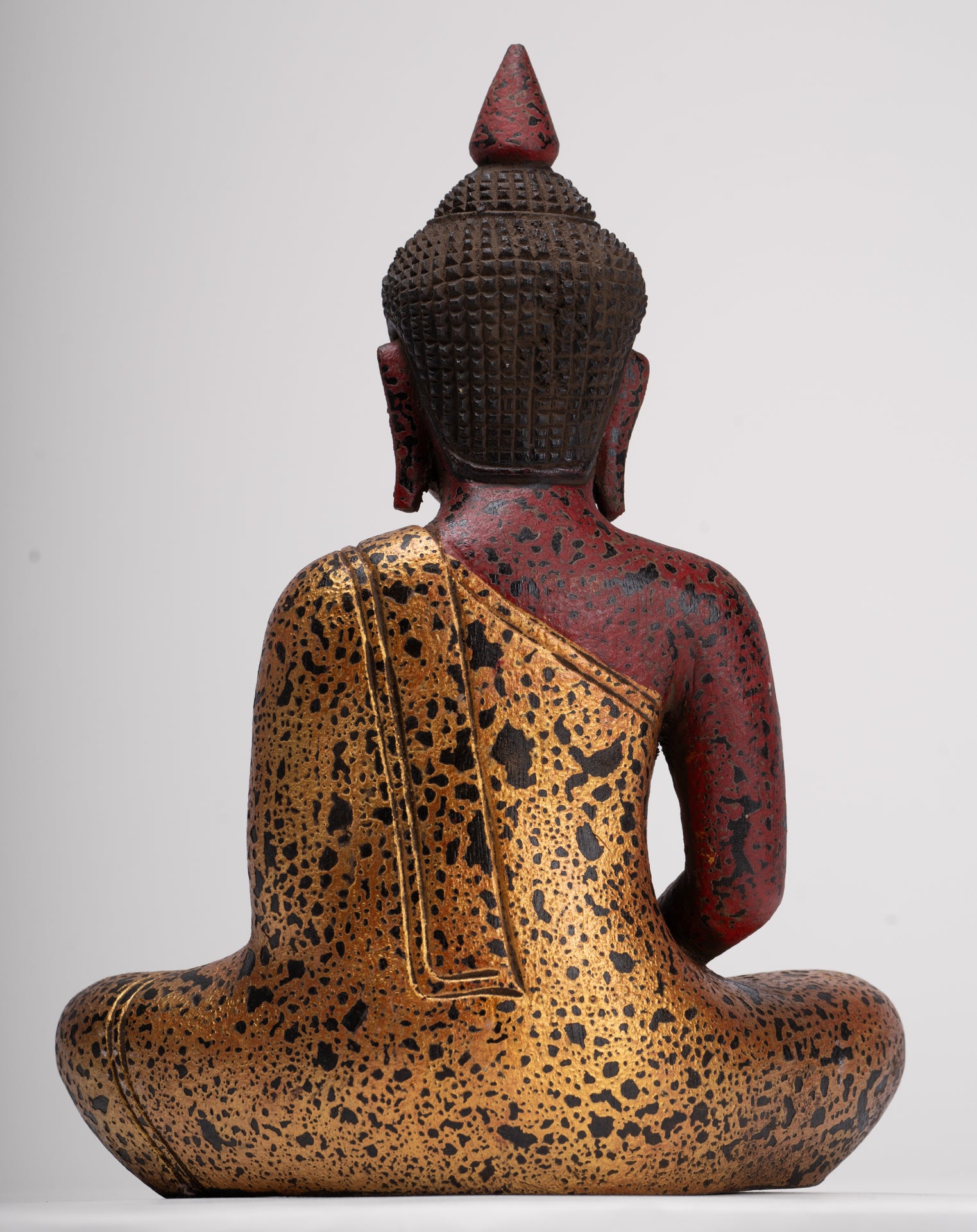 Buddha Sculpture - Antique Khmer Style Wood Seated Buddha Statue Dhyana Meditation Mudra - 27cm/11"