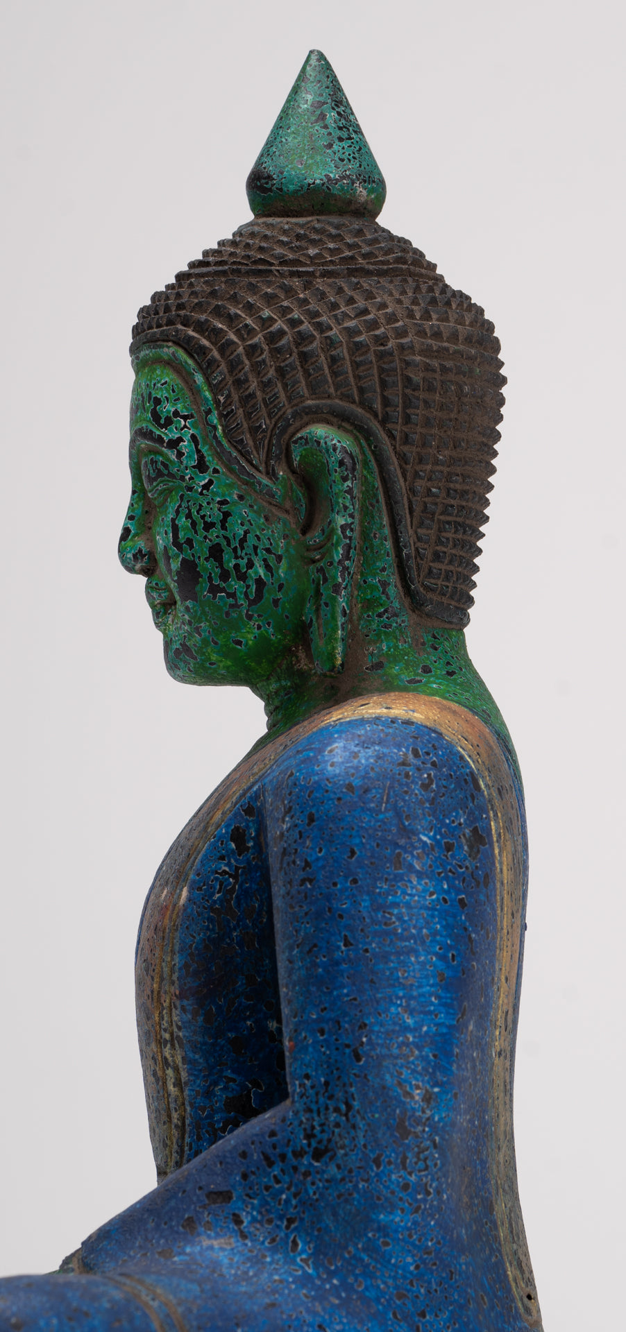 Buddha Sculpture - Antique Khmer Style Wood Seated Buddha Statue Dhyana Meditation Mudra - 28cm/11"